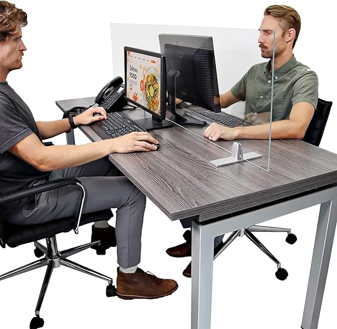 OBEX Acrylic Free Standing Screen, Divider for Desk Privacy Home & Office Partitions for Table Top Workstation, Portable Cubicle Panel for Work, 12" x 42", Clear