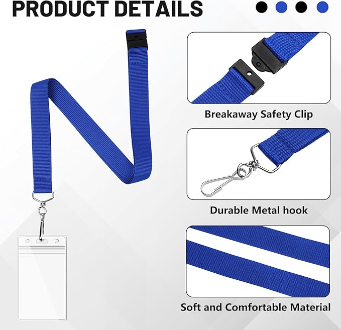 24-Pack Blue Breakaway Lanyards with Waterproof Badge Holders, Polyester Neck Straps for ID Cards, Events, Office, and Schools