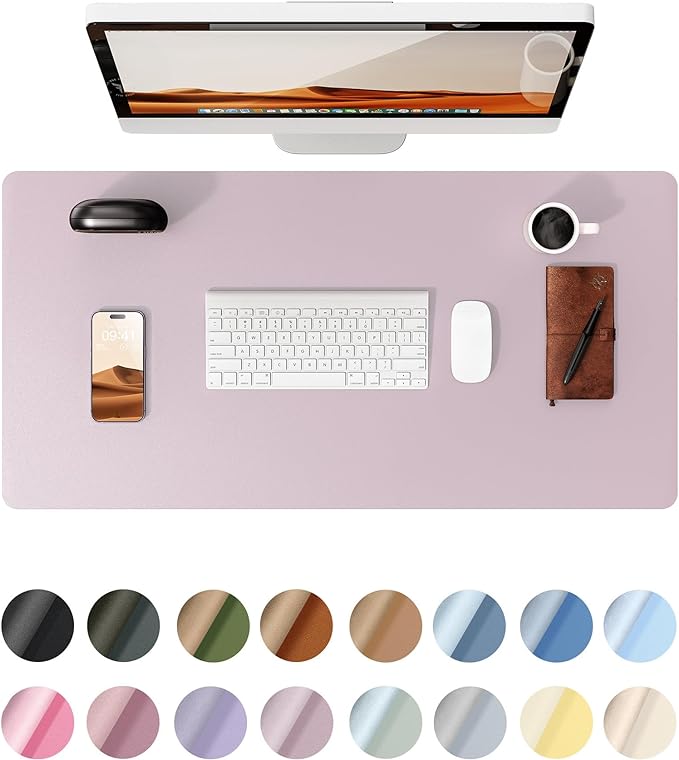 YSAGi Leather Desk Protector, Office Mat, Large Mouse Mat, Non-Slip PU Leather Blotter, Laptop Pad, Waterproof Writing Pad for Office and Home (Grayish Lavender, 35.4" x 17")