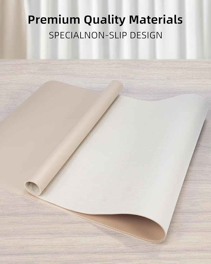 Leather Desk Pad Protector, Mouse Pad, Office Desk Mat, Non-Slip PU Leather Desk Blotter, Laptop Desk Pad, Waterproof Desk Writing Pad for Office and Home (Beige, 31.5" x 15.7")