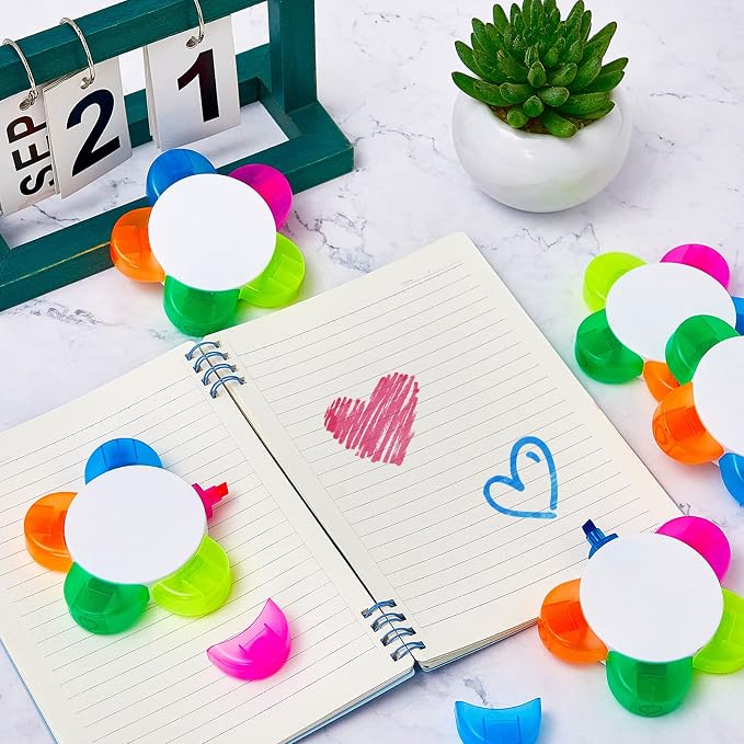 Outus 80 Pieces Petals Highlighters Assorted Colors Back to School Flower Shape Watercolor Highlighter Pens 5-in-1 Fluorescent Pens for Office School Stationery Aesthetic Supplies,5 Colors