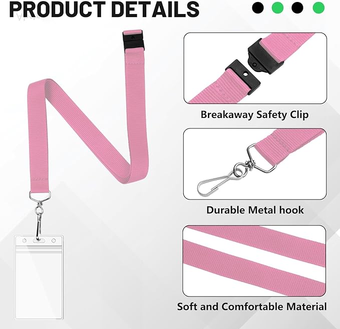 24-Pack Pink Breakaway Lanyards with Waterproof Badge Holders, Polyester Neck Straps for ID Cards, Events, Office, and Schools