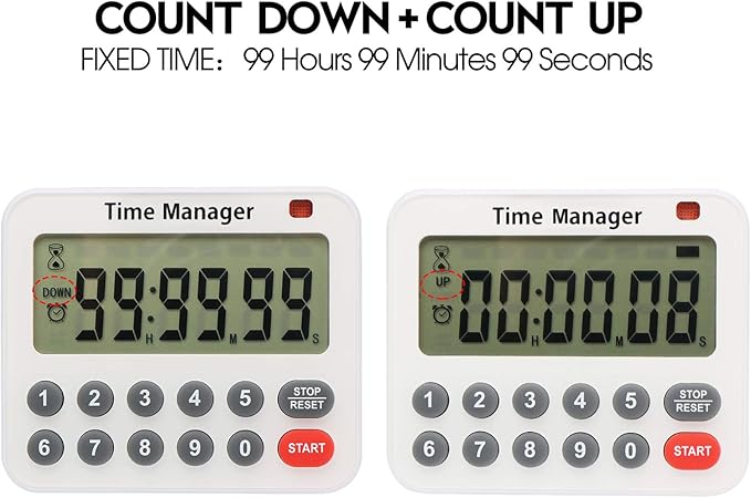 Digital Countdown Kitchen Timer - AIMILAR AY4052-2 Magnetic Count Up Down Cooking Timer with Magnet Back Loud Alarm Directly Input Hours Minutes and Seconds (2 Pack)