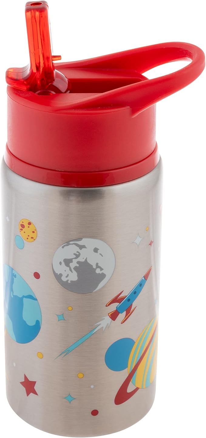 Stephen Joseph Stainless Steel Water Bottles, 18 OZ, Straw lid, Reusable tumbler, Insulated, Space