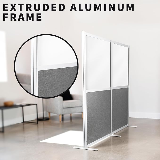 VIVO Modular Wall System, 2 PET and Whiteboard Panels, Professional Office Cubicle Dividers, Freestanding Privacy-Screen, 66 inches High, White and Dark Gray, PP-MWS63WB