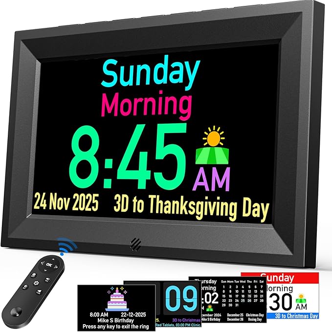 GOLOZA 7'' Digital Dementia Clock, Talking Clock with 10 Volumes, 6 Display with 10 Color Modes, Auto Dimmable, Alarms & Birthday & Holiday Reminders, 3 Pill Reminders Clocks for Seniors