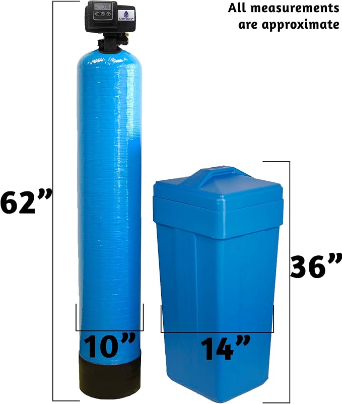 AFWFilters 1.5 Cubic Foot (48k) Whole Home Water Softener with Durable 10% Crosslink Resin, 3/4" Stainless Steel FNPT Connection, and Blue Tanks