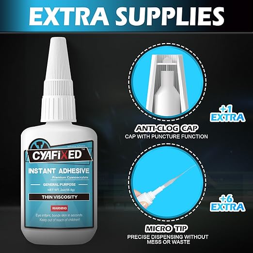 Thin Super Glue Liquid, 56.8 Gram (2 oz) Super Fast CA Glue with Anti-Clog Cap & Microtips, Instant Clear Cyanoacrylate Adhesive for Woodworking Woodturning 3D Printing Plastic PLA Ceramic Shoe Model