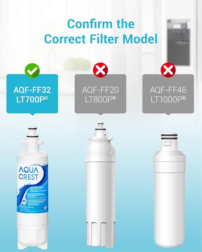 AQUA CREST 469690 ADQ36006101 Refrigerator Water Filter, Replacement for LG® LT700P®, Kenmore® 9690, 46-9690, ADQ36006102, LFXS30766S, HDX FML-3, RFC1200A, PL-500, 2 Pack