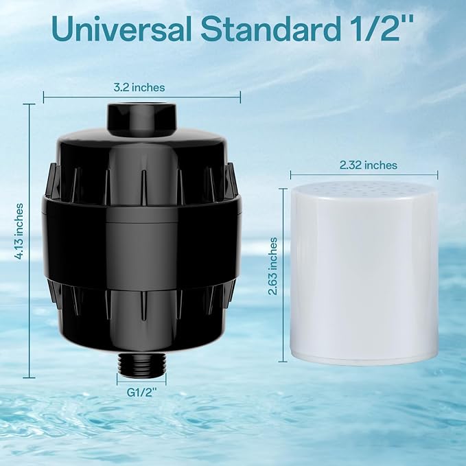 20 Stage Shower Filter for Hard Water, Remove Chlorine Heavy Metals and other Impurities, Improve Skin Hair, Fit Most Handheld Showerhead Fixed Rainfall (Matte Black)