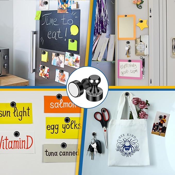 LOVIMAG Fridge Magnets 12Pcs Refrigerator Whiteboard Small Strong Magnet Classroom Kitchen Accessories Decorative Locker Set Decor Must Haves Office Calendar Refrigerador Magnetic Cute Crafts Black