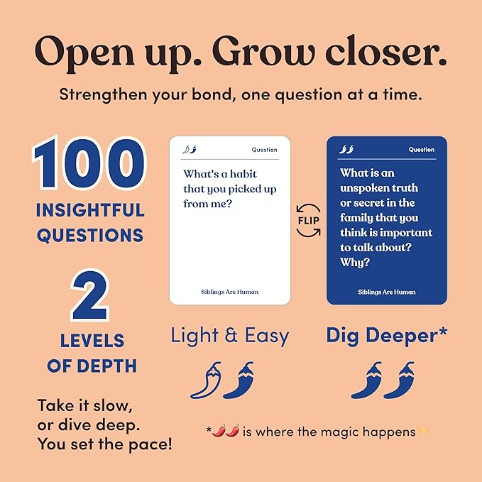 Siblings are Human | 140 Conversation Cards to Help Deepen Sibling Relationships | Card Game for Bonding & Communication | Therapy for Adults