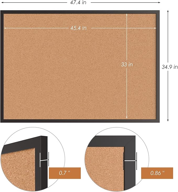 Board2by 2-Pack Cork Board Bulletin Board 36 x 48, Black Wood Framed 4x3 Corkboard, Office Board for Wall Cork, Large Wall Mounted Notice Pin Board with 32 Push Pins for School, Home & Office