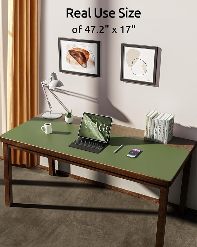 YSAGi Leather Desk Pad Protector, Office Desk Mat, Large Mouse Pad, Non-Slip PU Leather Desk Blotter, Laptop Desk Pad, Waterproof Desk Writing Pad for Office and Home (Green, 47" x 17")