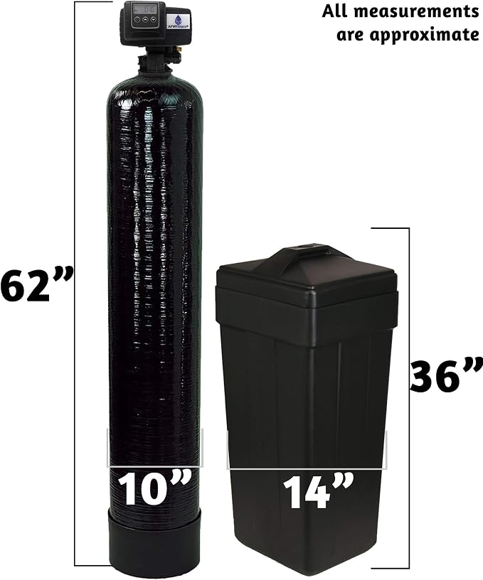 AFWFilters 1.5 Cubic Foot (48k) Whole Home Iron Pro Water Softener with Fine Mesh Resin, 3/4" Plastic MNPT Connection, and Black Tanks