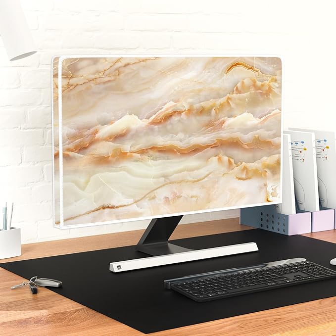 Baocicco Abstract Computer Monitor Cover with Marble Design Aesthetic Laptop Computer Cover for Xmas Home Office Decoration Anti-Static Dustproof Protective Covers for LCD/LED/HD 26, 27, 28 Inch