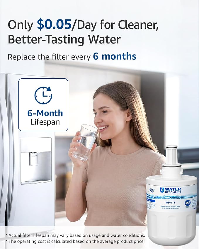 Waterspecialist WS611B Water Filter Replacement for Samsung® DA29-00003G | Replacement for DA29-00003B, Aqua-Pure Plus, RSG257AARS, RFG237AARS, HAFCU1, RS22HDHPNSR, WSS-1, Refrigerator Water Filter