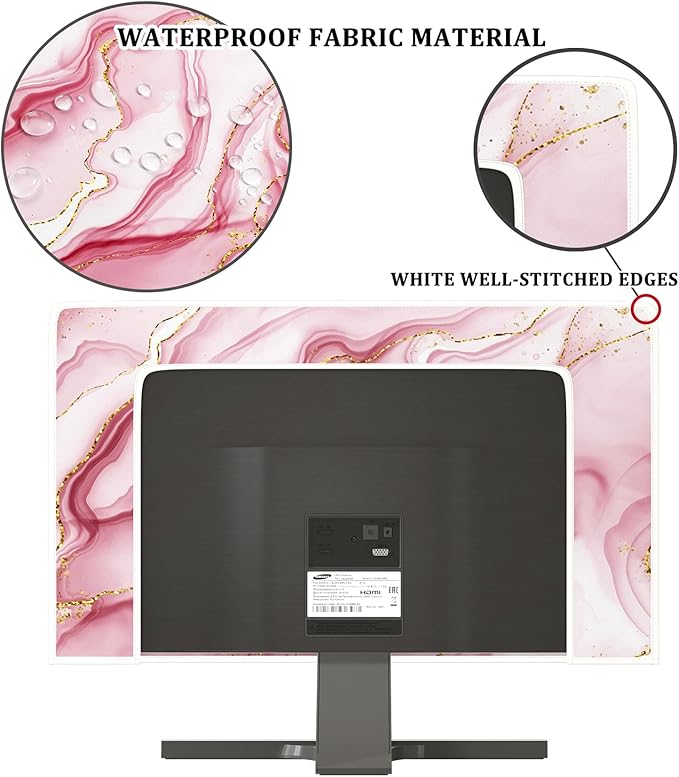 Baocicco Gold Pink Marble Waterproof TV Display Screen Cover 45, 46, 47, 48 Inch TV Accessories Laptop TVs LCD Screen Decoration for Tablet Anti-Static Dustproof Protective for Home Office