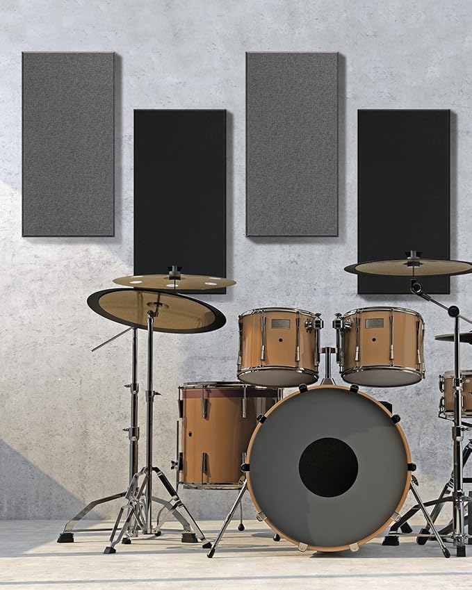 4Pack Fiberglass Acoustic Panels, Self Adhesive Sound Proof Foam Panels for Walls, Sound Dampening Panels for Studios, Office, Home Theater Soundproofing Absorbing Noise Reducing, 23.6x11.8x2.5" Grey