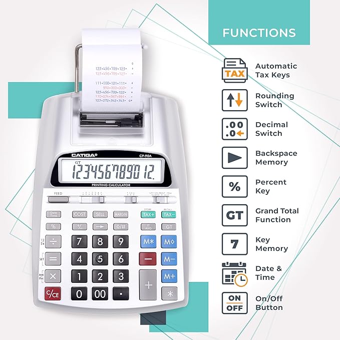 CATIGA New & Upgraded 2025 Printing Calculator Adding Machine 10 Key, Desktop Home Office Calculator with Paper Roll Print Out, Accounting Business Finance