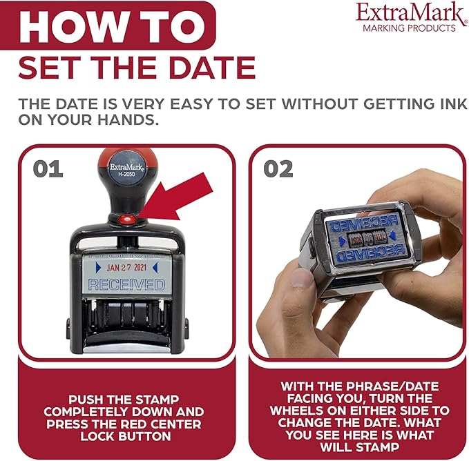 Heavy Duty Style Office Date Stamp with MAILED - Self Inking Dater - Style C - Blue & Red Ink Color