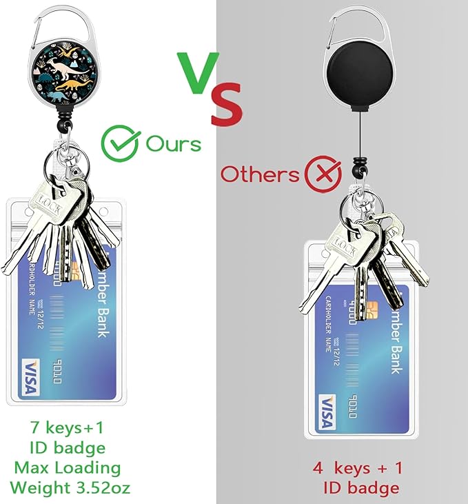 Cute Dinosaur Lanyards for Id Badges, Retractable ID Badge Holder with Detachable Lanyard, Fashionable Badge Reel Heavy Duty with 360 Degrees Rotate Carabiner Clip, Nurse Teacher Office Gifts