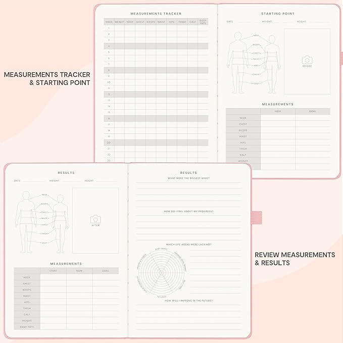 &And Per Se Fitness Workout Journal for Men & Women, Workout Log Book Planner with Daily Diet, Gym Exercise & Training Trackers - Undated, A5 Size, Leather Hardcover (Rose Gold)