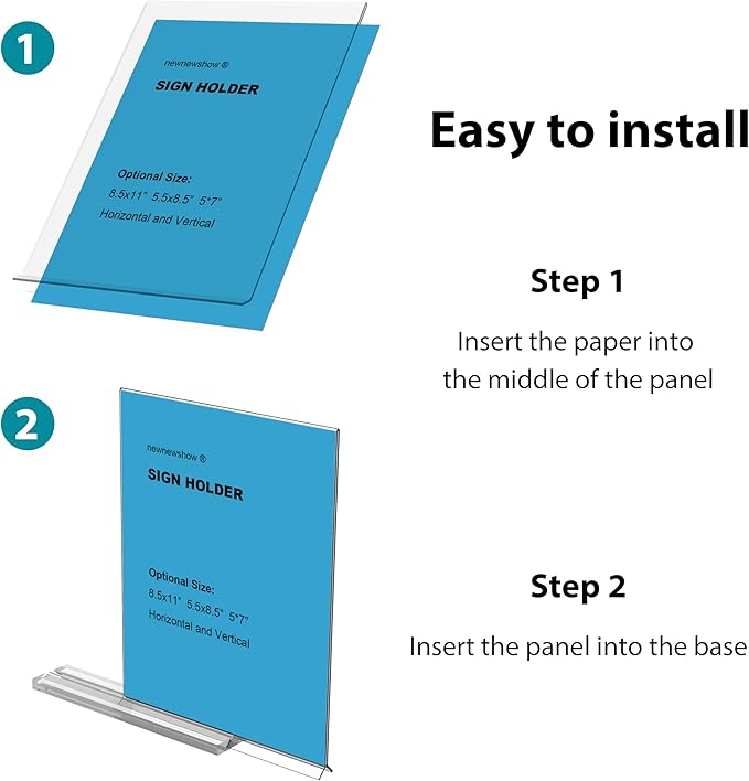 newnewshow Acrylic Sign Holder 11x8.5 Inch 3 Pack Horizontal T Shape Double-Sided Desktop Display Holder. (Optional 8.5x11 8.5x5.5 5x7 Horizontal and Vertical)