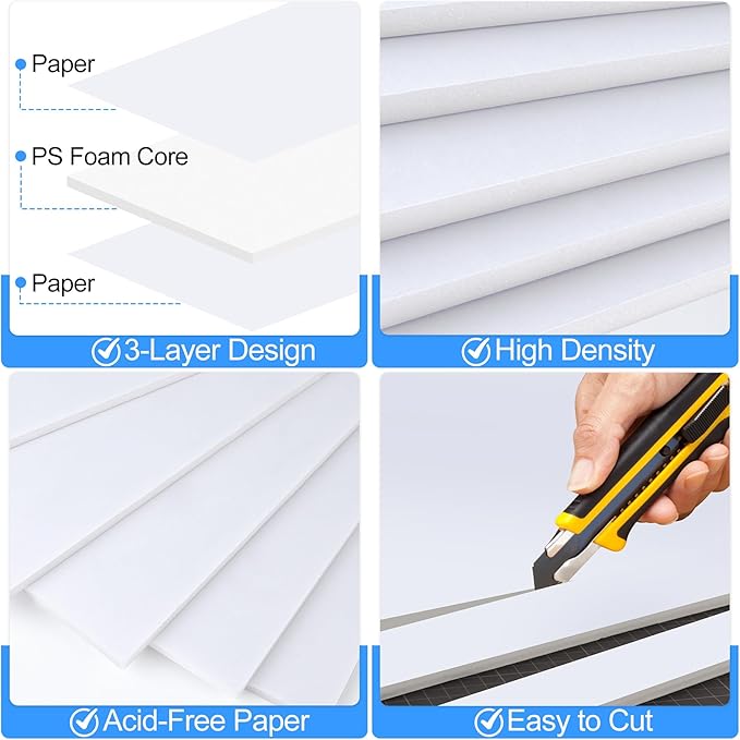 ToLanbbt 12 Pack White Foam Board, 24 x 36 x 3/16" Thick Foam Core Acid Free Poster Foamboard for Art Craft Projects, Painting, Displaying, Signage, Wedding, School