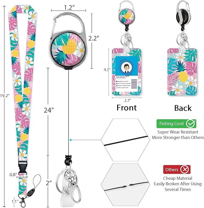 Giancomics Tropical Plant Lanyards for Id Badges, ID Badge Holder with Retractable Reel, Teacher Lanyard with Keychain Clip Name Tag Card Holder for Women Gift