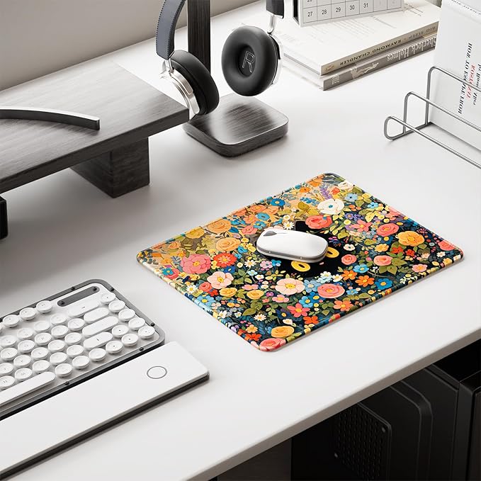 Auhoahsil Mouse Pad, 12 x 10 in Marble Theme Computer Mouse Pad for Desk, Premium-Textured Non-Slip Rubber Stitched Edges Waterproof Square Mouse Mat for Gaming Work Wireless Mice, Blue