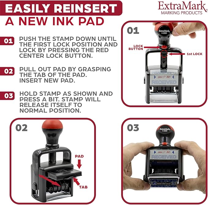 Heavy Duty Style Office Date Stamp with Entered - Self Inking Dater - Style C - Blue & Red Ink Color