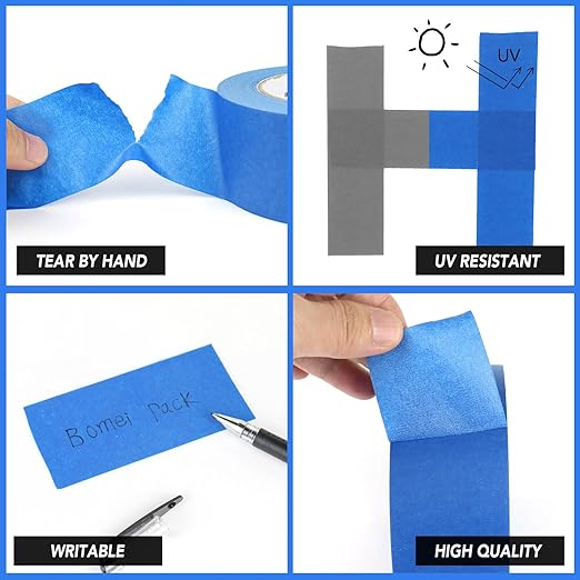 BOMEI PACK Blue Painters Tape 1 Inch Bulk - Paint Tape 10 Rolls x 1 Inch x 55 Yards - Painter's Tape Blue Masking Tape for Walls Painting, DIY Crafting, and School Projects, Total 550 Yards