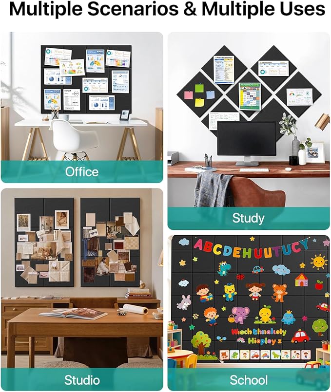 Large Cork Boards for Walls, 47"x35" Bulletin Board, 12-Pack Felt Wall Tiles with 60 Adhesive Tabs, Cork Boards for Office Decor, Felt Board Alternative Pin Board