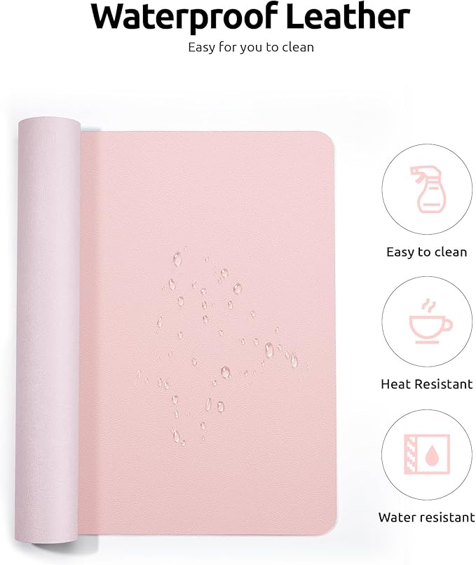 YSAGi Leather Desk Protector, Office Mat, Large Mouse Mat, Non-Slip PU Leather Blotter, Laptop Pad, Waterproof Writing Pad for Office and Home (Light Pink, 23.6" x 13.8")