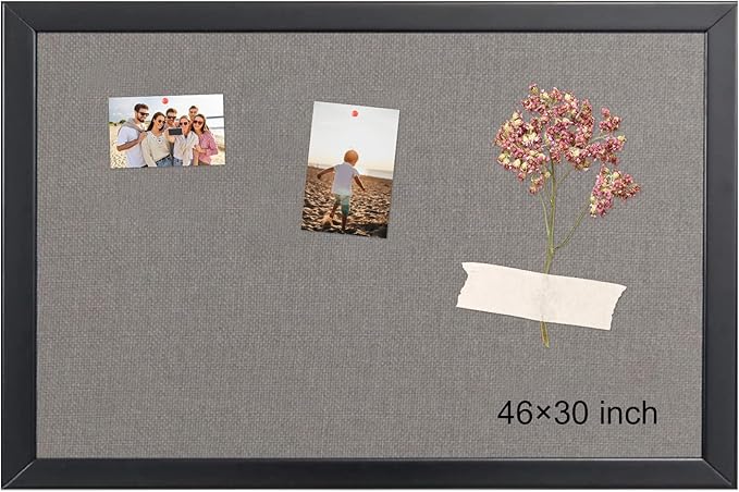 Bulletin Board 46x30 Inch, Large Cork Board with Grey Fabric and Pine Wood Frame, Cork Boards for Walls, Wall Mounted Fabric Notice Board for Home Office School, Vision Board and Message Organizer