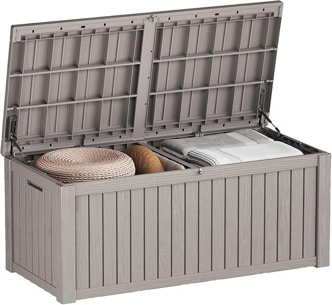 Yardgrace Heavy-Duty 150 Gallon Waterproof Deck Storage Boxes for Outdoor - Patio Deck Box & Pool Storage Organizer, Lockable Resin Chest for Cushions & Tools, UV-Resistant, Slate Grey