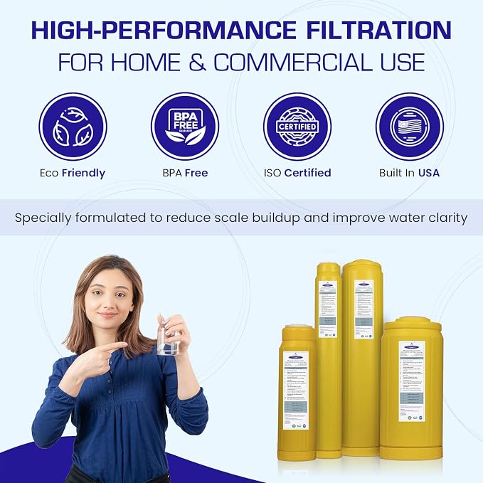 Crystal Quest Phosphate & Coconut Shell GAC Filter Cartridge – Reduces Scale, Chlorine & Chloramine – Enhances Water Quality – Long-Lasting, High-Performance Filtration for Home & Commercial Use