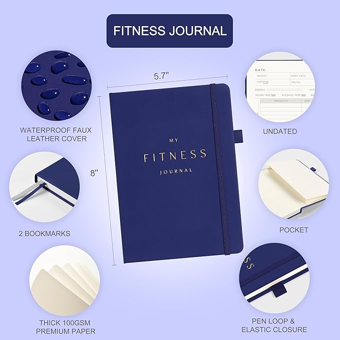 &And Per Se Fitness Workout Journal for Men & Women, Workout Log Book Planner with Daily Diet, Gym Exercise & Training Trackers - Undated, A5 Size, Leather Hardcover (Royal Blue)