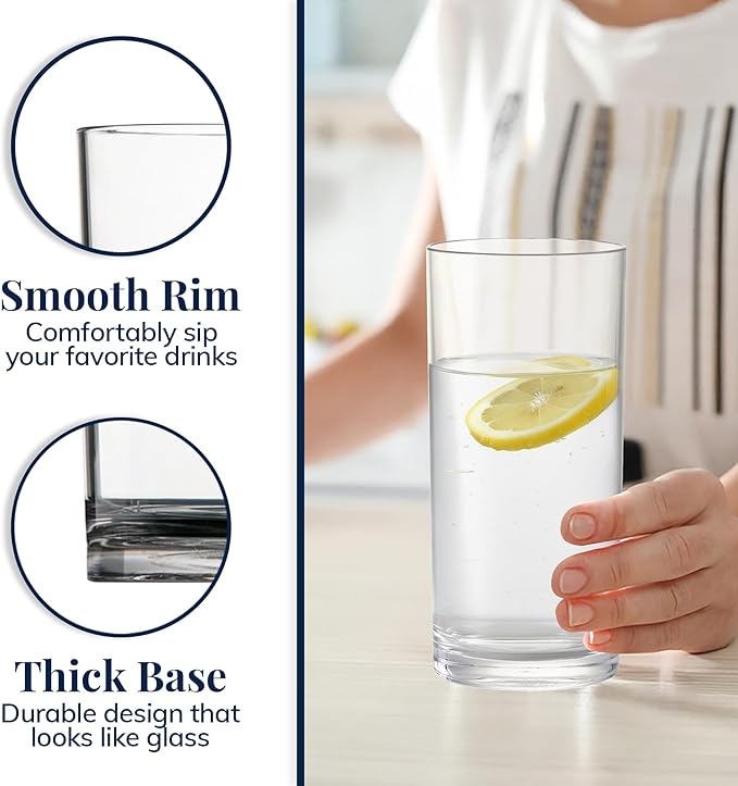 US Acrylic Classic Clear Plastic Reusable Drinking Glasses (Set of 6) 24oz Iced-Tea Cups | BPA-Free Tumblers, Made in USA | Top-Rack Dishwasher Safe