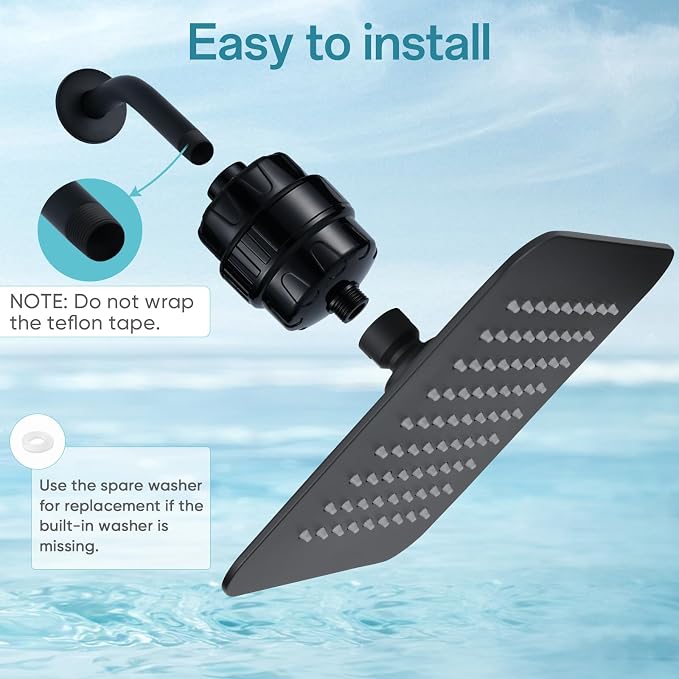 20 Stage Shower Filter for Hard Water, Remove Chlorine Heavy Metals and other Impurities, Improve Skin Hair, Fit Most Handheld Showerhead Fixed Rainfall (Matte Black)