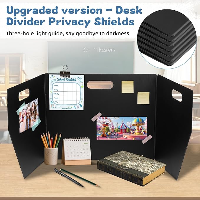 24-Pack Plastic Desk Dividers for Students, Privacy Folders for Students - Durable & Easy-to-Clean Privacy Panels with 40 Labels & Light Holes, Testing Dividers for Classroom - Classroom Must-Haves