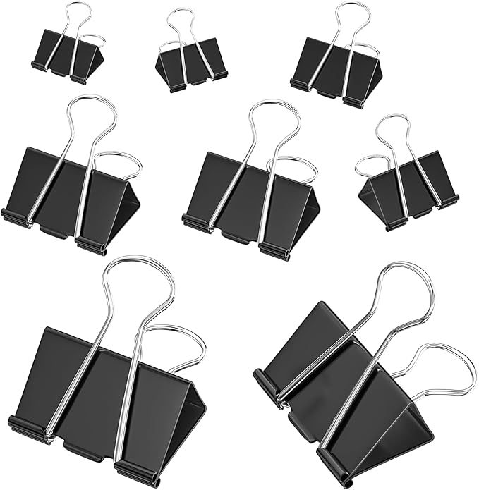 200 Count Binder Clips Assorted Sizes, 4 Sizes Large, Medium, Small, Mini, Metal Paper Clamps, Bulk Black Clips Office Supplies (1 1/4", 1", 3/4", 1/2 Inch) KKEETUR