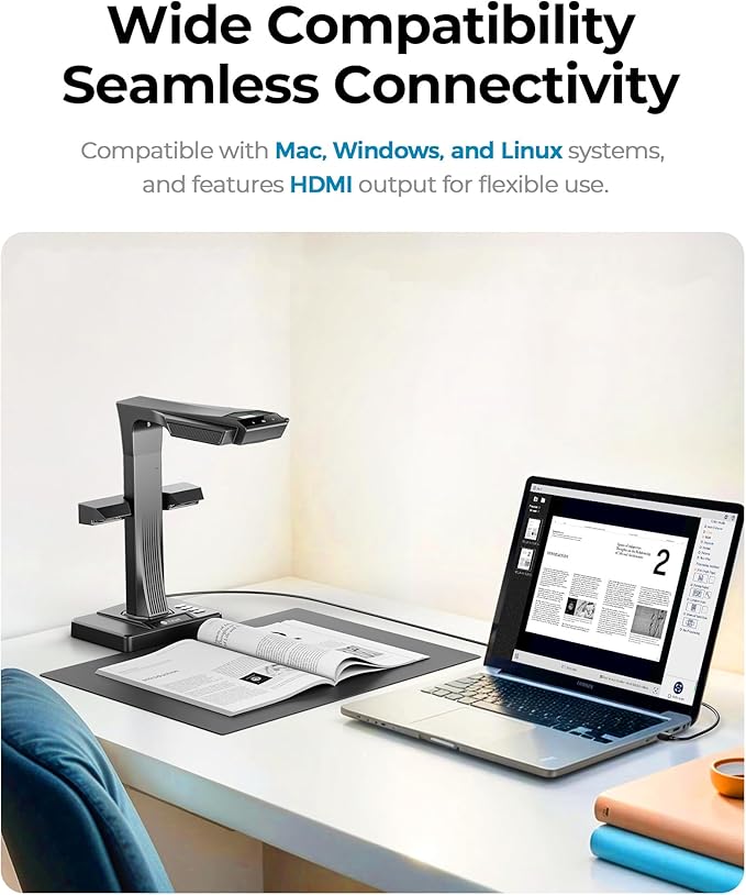 CZUR ET MAX Professional Book Scanner, 38MP Document Camera, Laser Curve-Flatten, USB High Speed Document Scanner, 180+ Languages OCR, Capture A3, Support HDMI, for Windows/MacOS/Linux