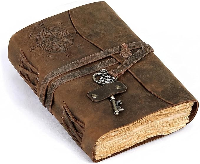 cuero Compass Vintage Leather Journal Antique Handmade Leather Bound Journal with Deckle Edge Paper Diary Leather Sketchbook Drawing Journal Notebook Great Gift Men & Women (Vintage Brown, 4X6 Inch)