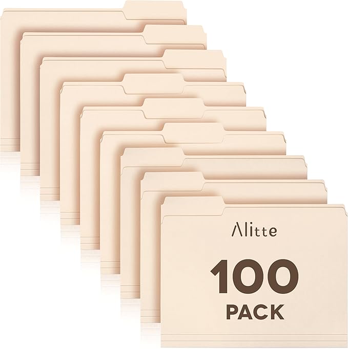 Manila Folders 8.5 x 11, Letter Size 100-Pack - File Folders for Documents 1/3-Cut Tabs, Assorted Positions, Folder Organizer for Home, Office or Classroom | Bulk Pack, Made in USA