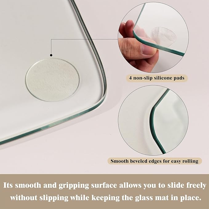 Koonmi Tempered Glass Chair Mat for Hardwood Floors & Carpets, 55" x 55“ Transparent Heavy Duty Office Floor Protector with Noise-Free Gliding Shatterproof for Home Office Desk