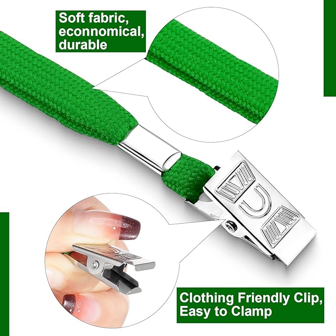 Marspark 100 Sets Clear Name Tags with Lanyard, Lanyards for ID Badges Reusable Strap with ID Holder Plastic Name Badges for Adults Business School Church Conference (Dark Green)