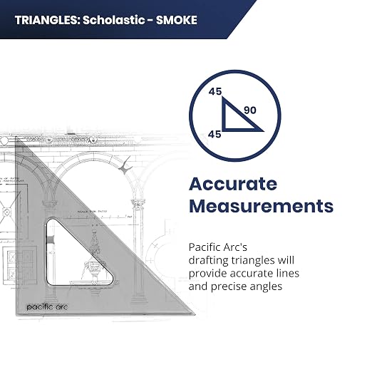 Pacific Arc's Scholastic Triangle - 8 inch - Smoke - 40/90 Angle - Polystyrene - Inking Edge - Technical Drawing Tools, Drafting, Architect and Engineering.