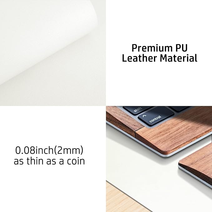 Aothia Leather Desk Pad Protector, Mouse Pad, Office Desk Mat, Non-Slip PU Leather Desk Blotter, Laptop Desk Pad, Waterproof Desk Writing Pad for Office and Home (36" x 17", Off-White)